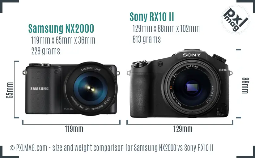 Samsung NX2000 vs Sony RX10 II size comparison