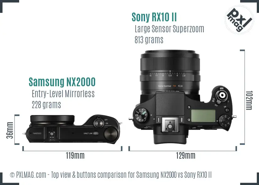 Samsung NX2000 vs Sony RX10 II top view buttons comparison