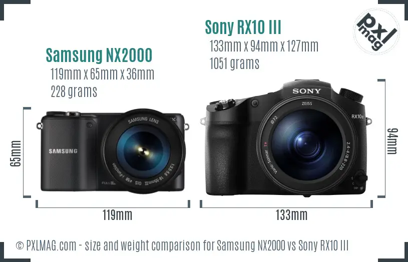 Samsung NX2000 vs Sony RX10 III size comparison