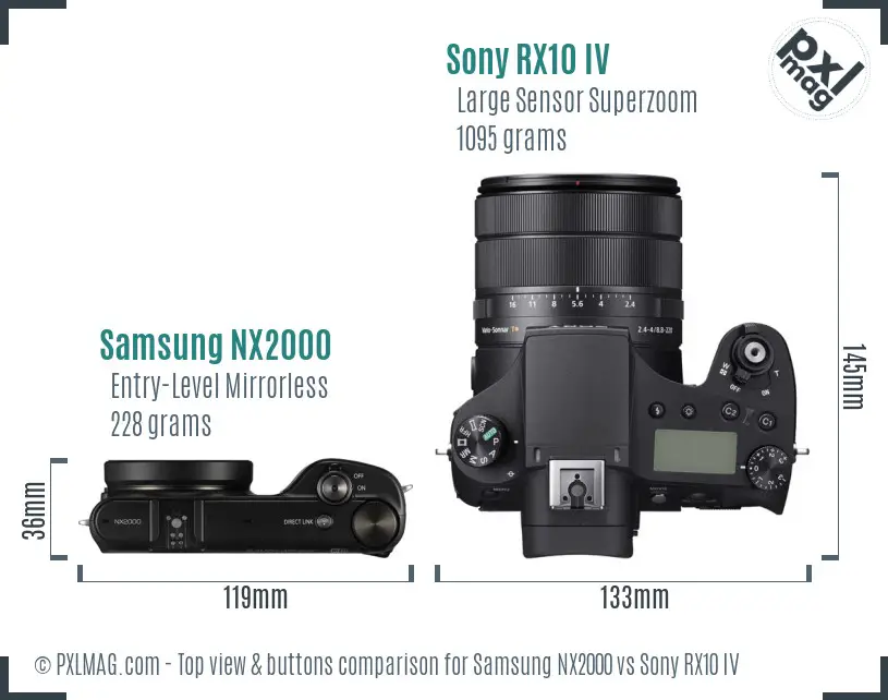 Samsung NX2000 vs Sony RX10 IV top view buttons comparison