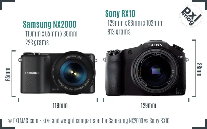 Samsung NX2000 vs Sony RX10 size comparison