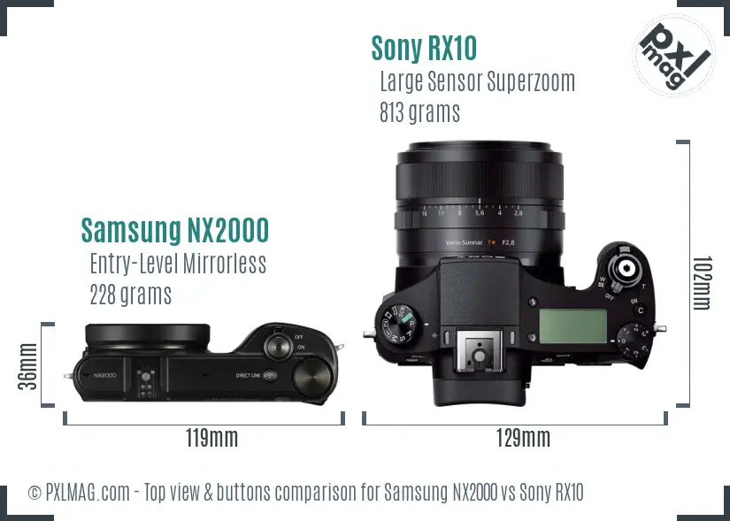 Samsung NX2000 vs Sony RX10 top view buttons comparison