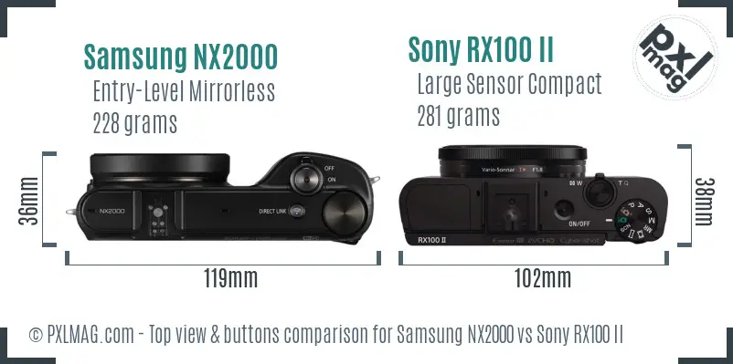 Samsung NX2000 vs Sony RX100 II top view buttons comparison