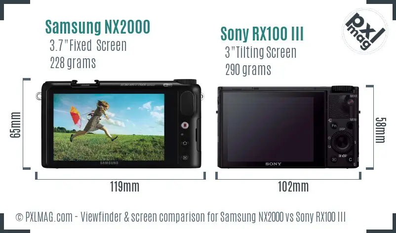 Samsung NX2000 vs Sony RX100 III Screen and Viewfinder comparison