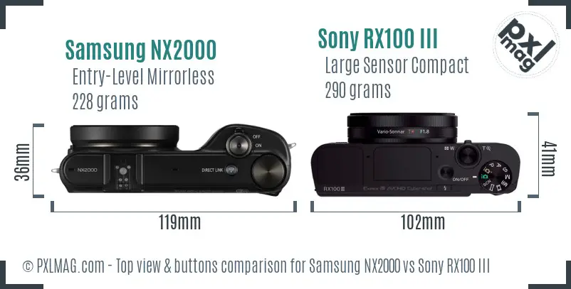 Samsung NX2000 vs Sony RX100 III top view buttons comparison