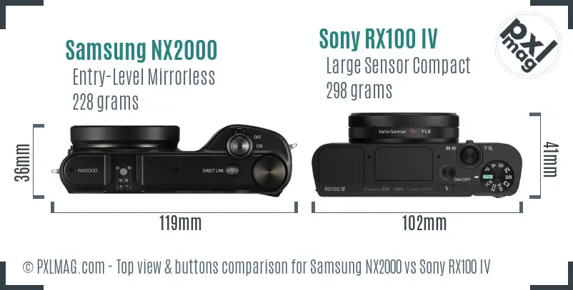 Samsung NX2000 vs Sony RX100 IV top view buttons comparison