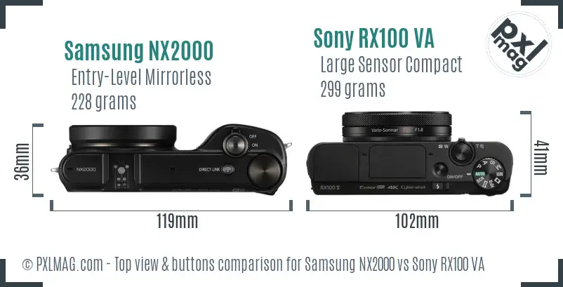 Samsung NX2000 vs Sony RX100 VA top view buttons comparison