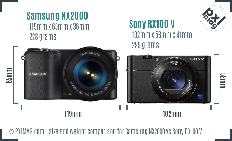 Samsung NX2000 vs Sony RX100 V size comparison