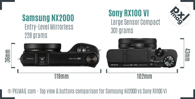 Samsung NX2000 vs Sony RX100 VI top view buttons comparison