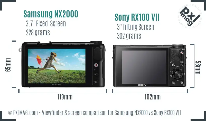 Samsung NX2000 vs Sony RX100 VII Screen and Viewfinder comparison