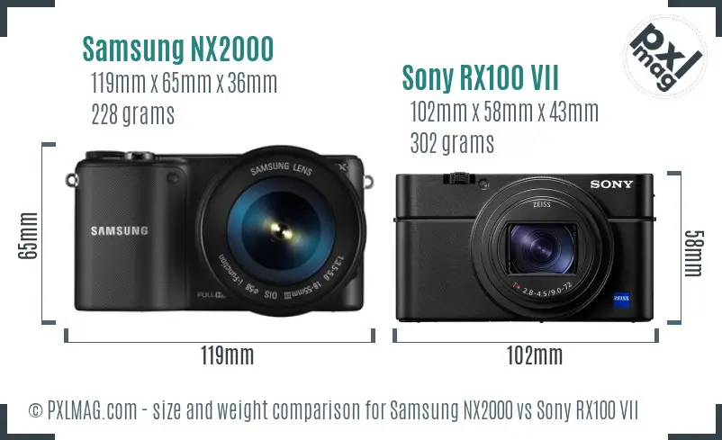 Samsung NX2000 vs Sony RX100 VII size comparison