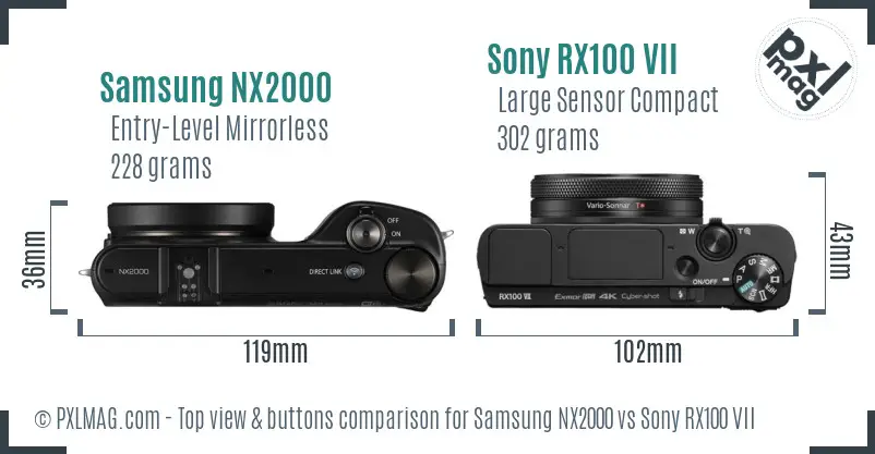 Samsung NX2000 vs Sony RX100 VII top view buttons comparison