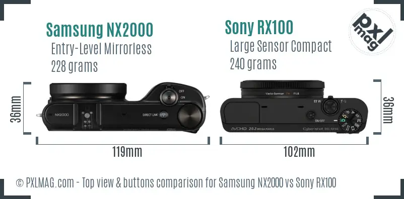 Samsung NX2000 vs Sony RX100 top view buttons comparison