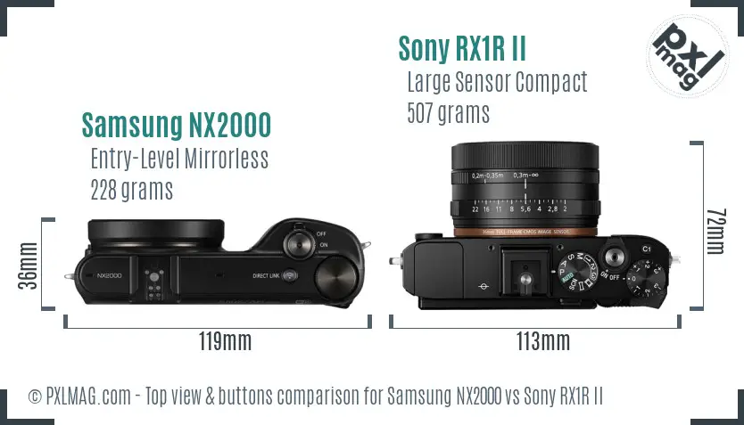 Samsung NX2000 vs Sony RX1R II top view buttons comparison