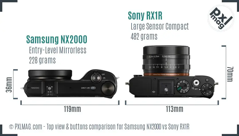Samsung NX2000 vs Sony RX1R top view buttons comparison
