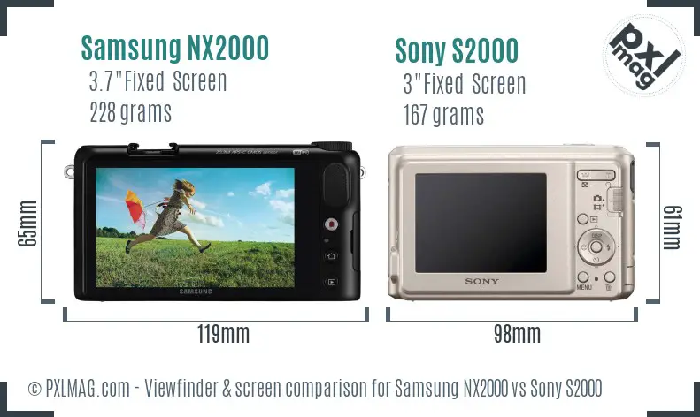 Samsung NX2000 vs Sony S2000 Screen and Viewfinder comparison