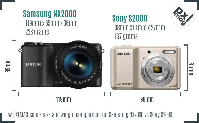 Samsung NX2000 vs Sony S2000 size comparison