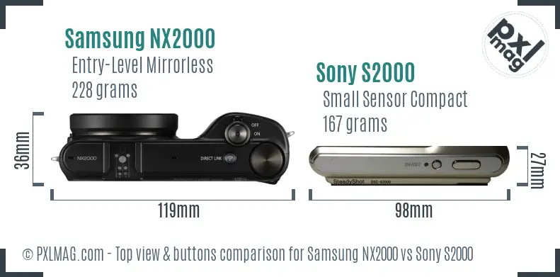 Samsung NX2000 vs Sony S2000 top view buttons comparison
