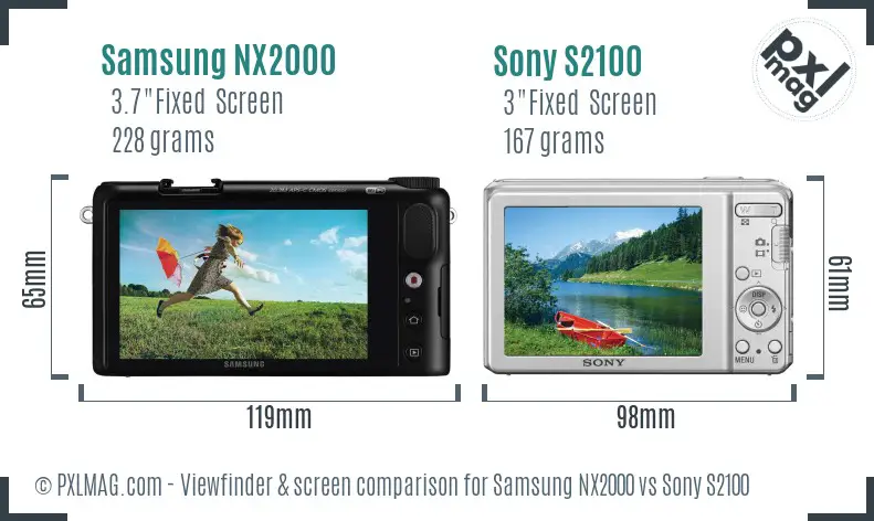 Samsung NX2000 vs Sony S2100 Screen and Viewfinder comparison