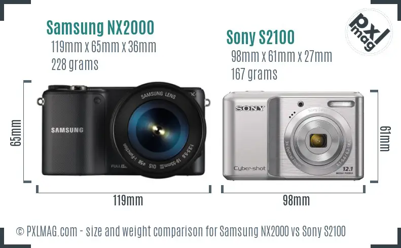 Samsung NX2000 vs Sony S2100 size comparison