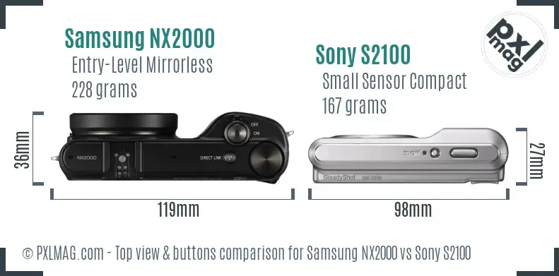 Samsung NX2000 vs Sony S2100 top view buttons comparison