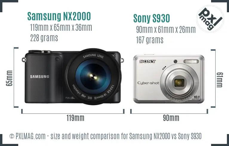 Samsung NX2000 vs Sony S930 size comparison