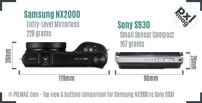 Samsung NX2000 vs Sony S930 top view buttons comparison