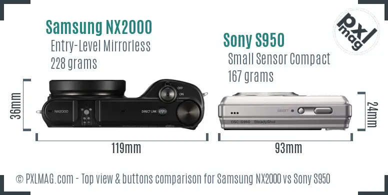 Samsung NX2000 vs Sony S950 top view buttons comparison