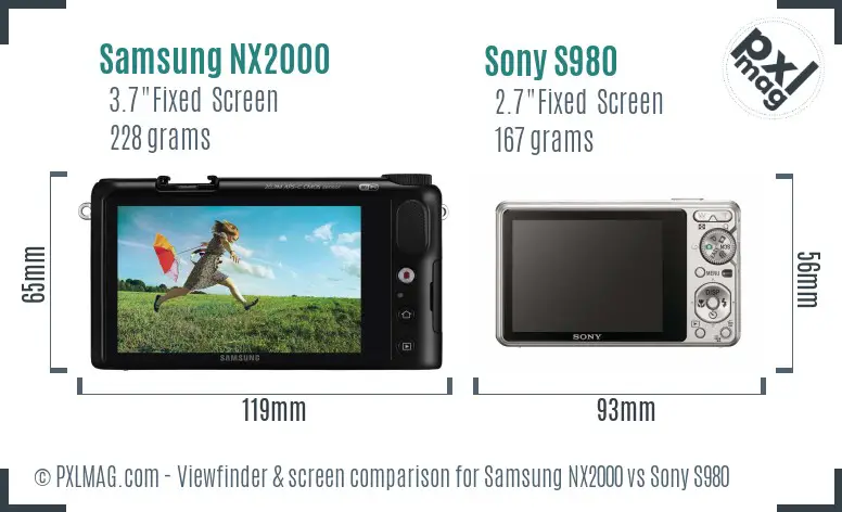 Samsung NX2000 vs Sony S980 Screen and Viewfinder comparison