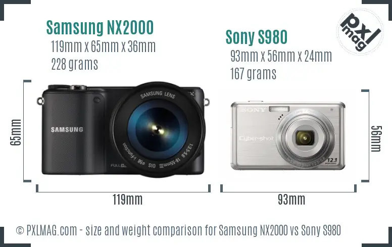 Samsung NX2000 vs Sony S980 size comparison