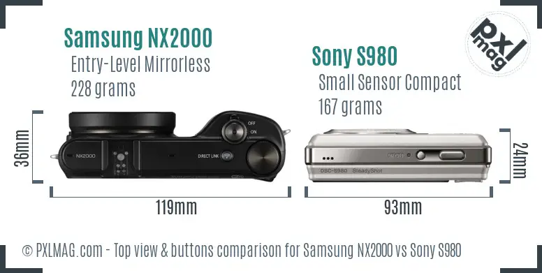 Samsung NX2000 vs Sony S980 top view buttons comparison