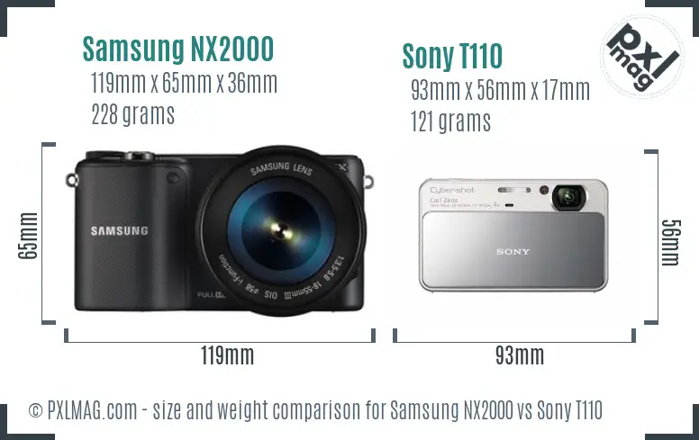 Samsung NX2000 vs Sony T110 size comparison