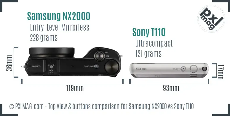 Samsung NX2000 vs Sony T110 top view buttons comparison