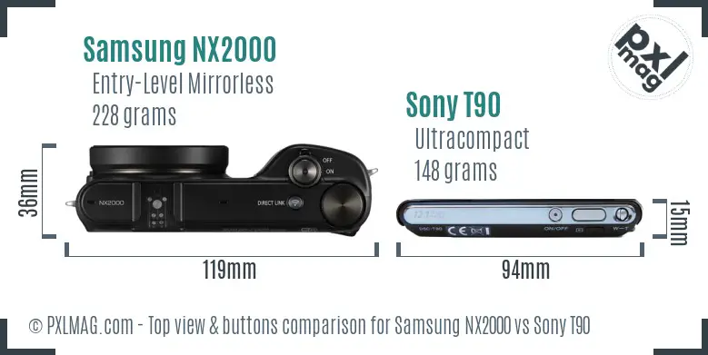Samsung NX2000 vs Sony T90 top view buttons comparison