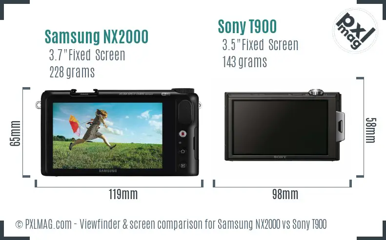 Samsung NX2000 vs Sony T900 Screen and Viewfinder comparison