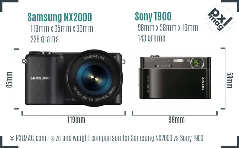 Samsung NX2000 vs Sony T900 size comparison