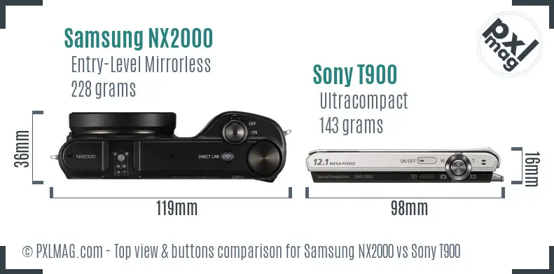 Samsung NX2000 vs Sony T900 top view buttons comparison