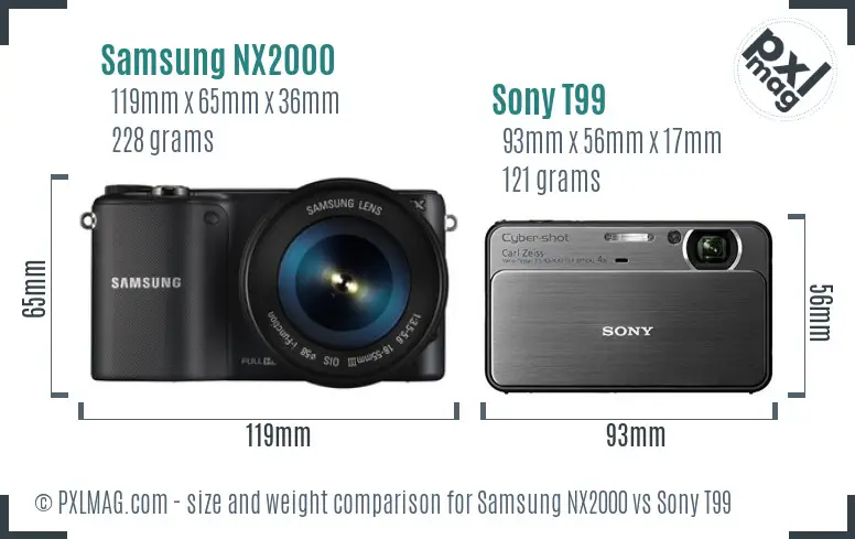 Samsung NX2000 vs Sony T99 size comparison