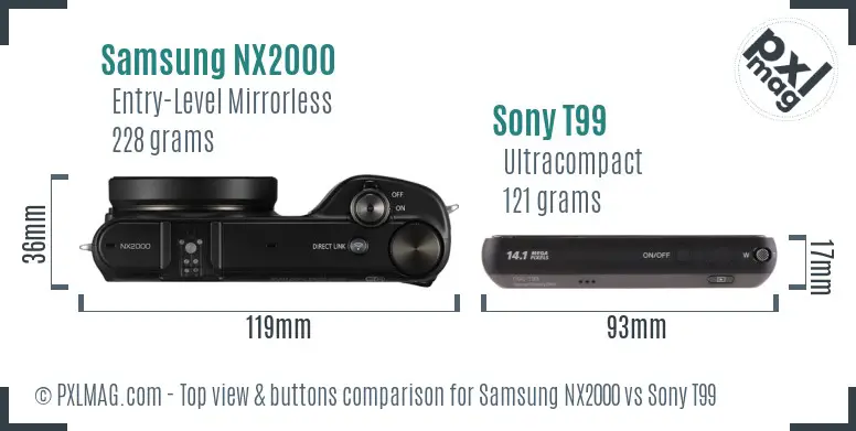 Samsung NX2000 vs Sony T99 top view buttons comparison