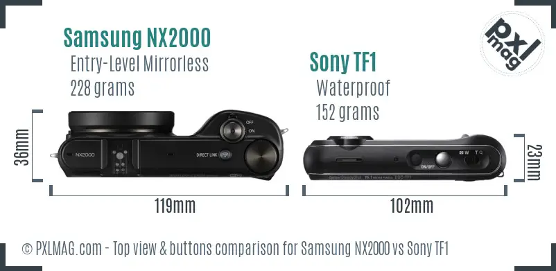Samsung NX2000 vs Sony TF1 top view buttons comparison