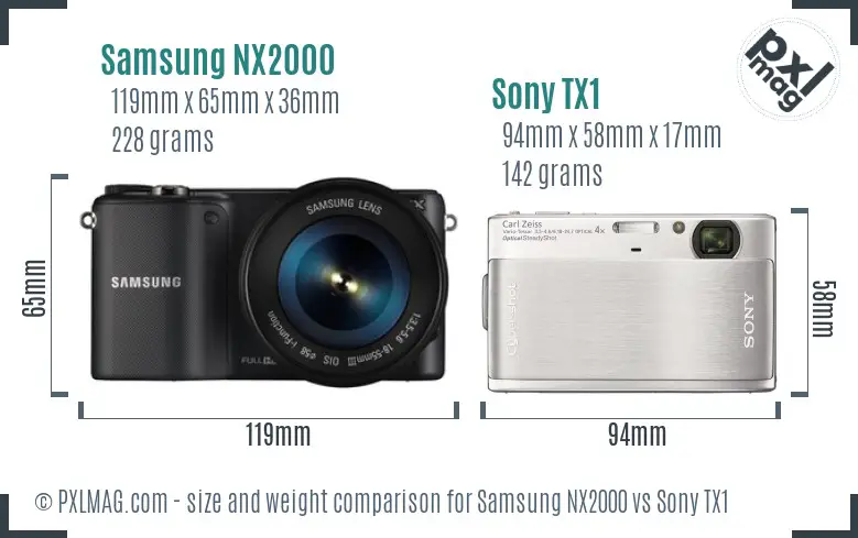 Samsung NX2000 vs Sony TX1 size comparison