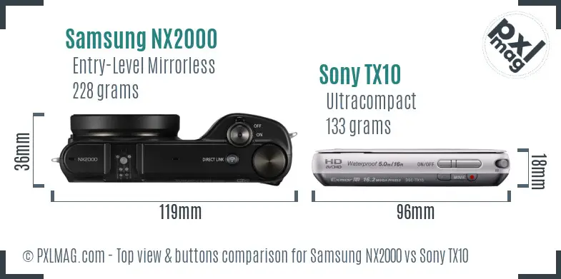 Samsung NX2000 vs Sony TX10 top view buttons comparison