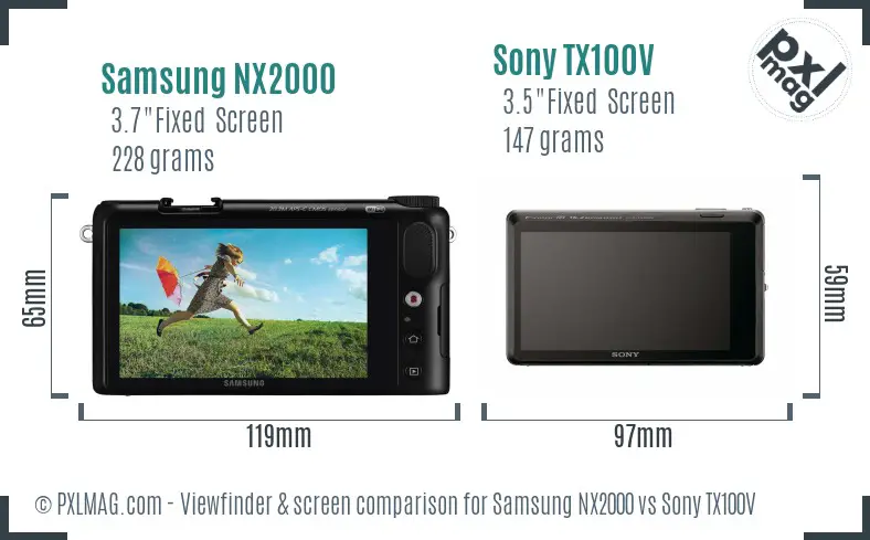 Samsung NX2000 vs Sony TX100V Screen and Viewfinder comparison