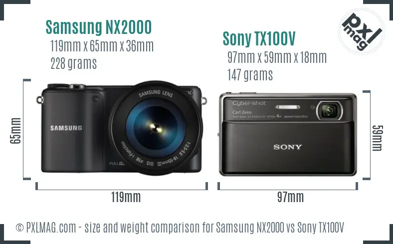 Samsung NX2000 vs Sony TX100V size comparison
