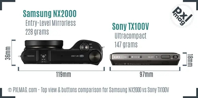 Samsung NX2000 vs Sony TX100V top view buttons comparison
