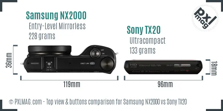 Samsung NX2000 vs Sony TX20 top view buttons comparison