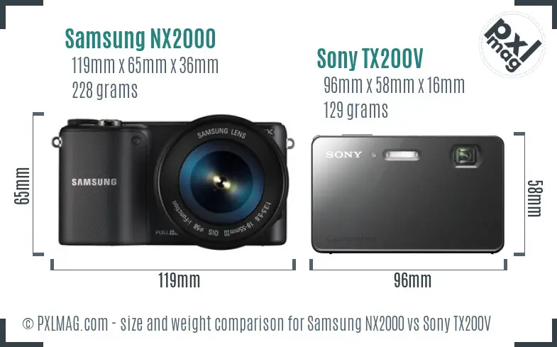 Samsung NX2000 vs Sony TX200V size comparison