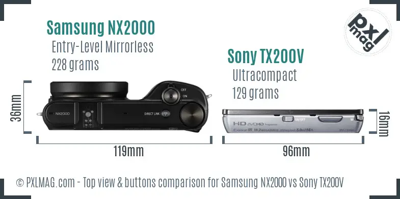 Samsung NX2000 vs Sony TX200V top view buttons comparison