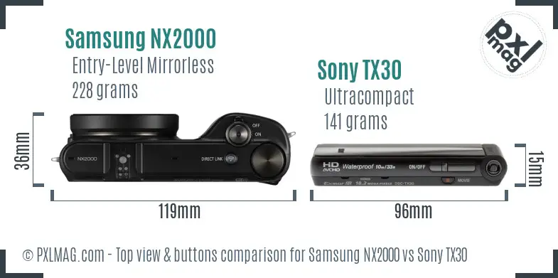 Samsung NX2000 vs Sony TX30 top view buttons comparison