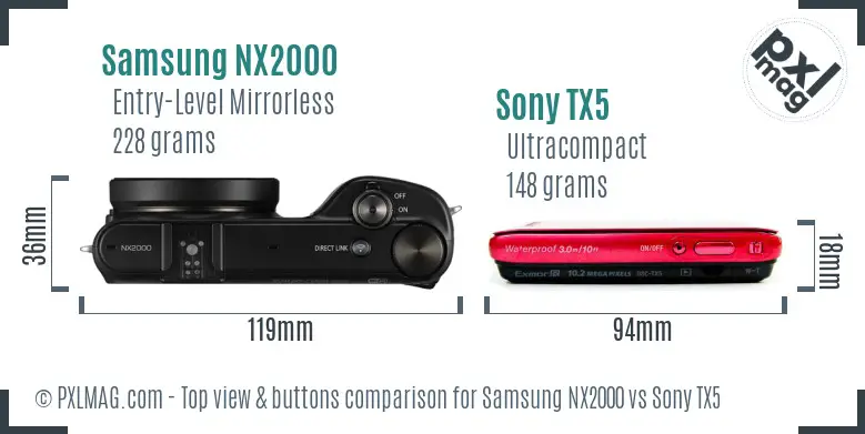 Samsung NX2000 vs Sony TX5 top view buttons comparison
